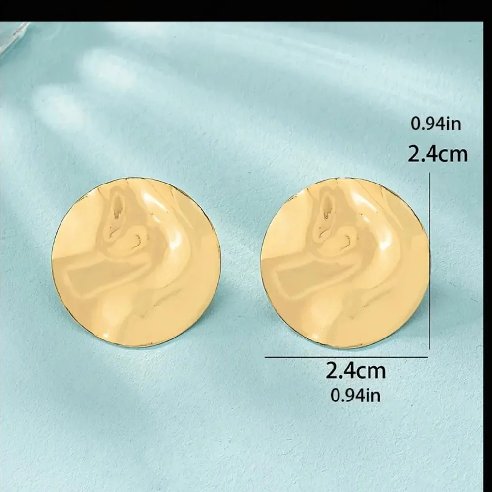 NWT Round Disc Gold Earrings Textured Round Drop Earrings - Picture 3 of 6